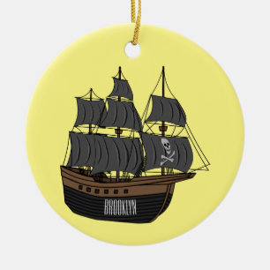 Pirate ship cartoon illustration ceramic tree decoration