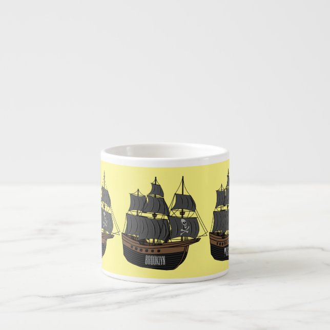 Pirate ship cartoon illustration  espresso cup (Front)