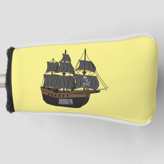 Pirate ship cartoon illustration  golf head cover (Front)
