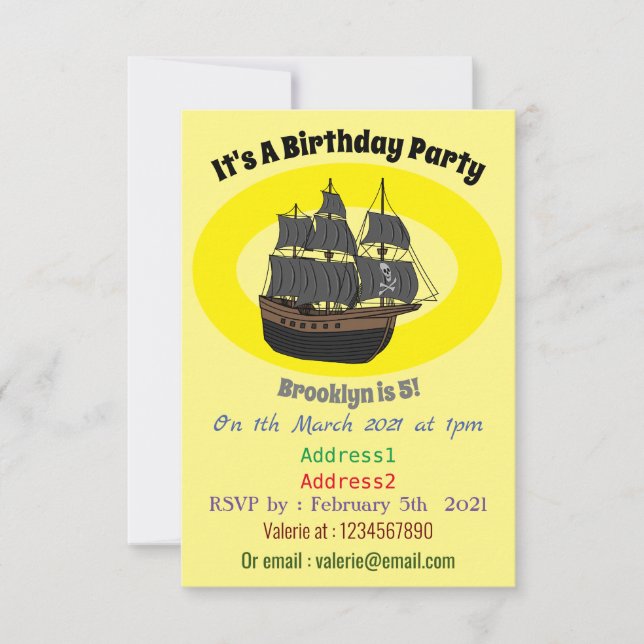 Pirate ship cartoon illustration invitation (Front)