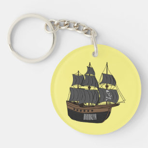 Pirate ship cartoon illustration key ring