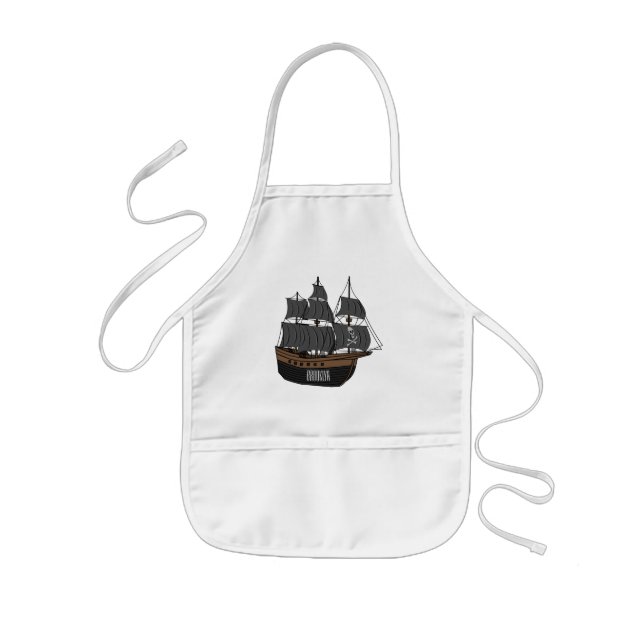 Pirate ship cartoon illustration  kids apron (Front)