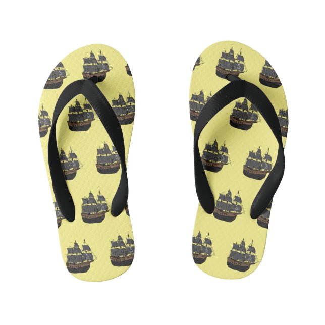 Pirate ship cartoon illustration  kid's flip flops (Footbed)