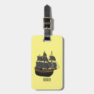Pirate ship cartoon illustration luggage tag