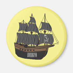 Pirate ship cartoon illustration magnet