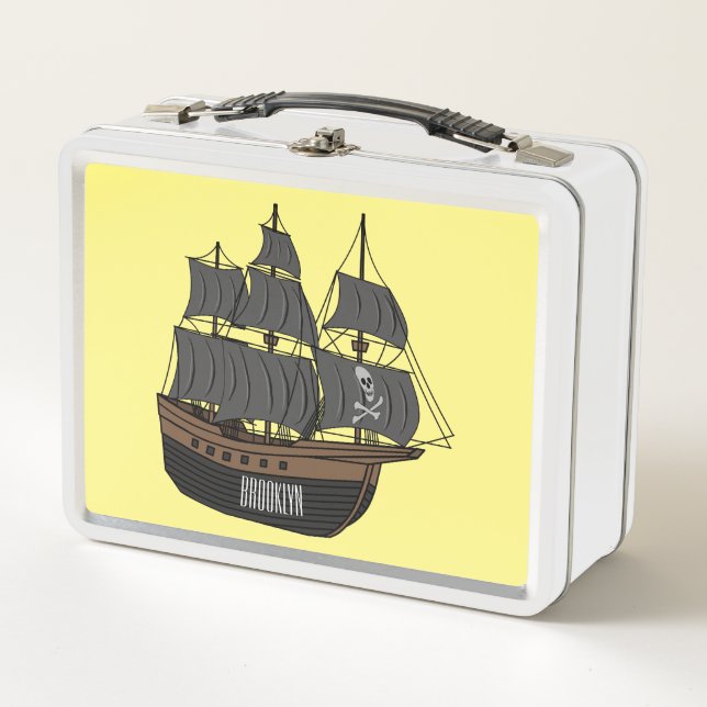 Pirate ship cartoon illustration  metal lunch box (Front)