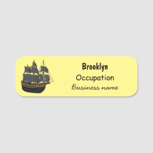 Pirate ship cartoon illustration name tag