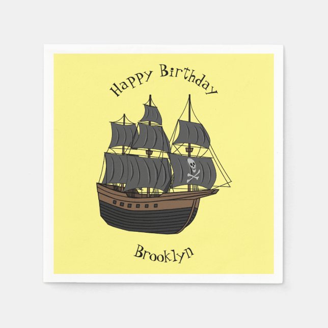 Pirate ship cartoon illustration napkin (Front)