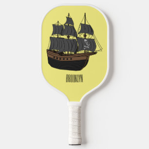 Pirate ship cartoon illustration  pickleball paddle