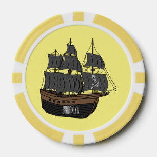 Pirate ship cartoon illustration  poker chips