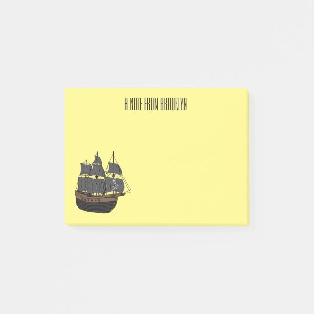 Pirate ship cartoon illustration  post-it notes (Front)