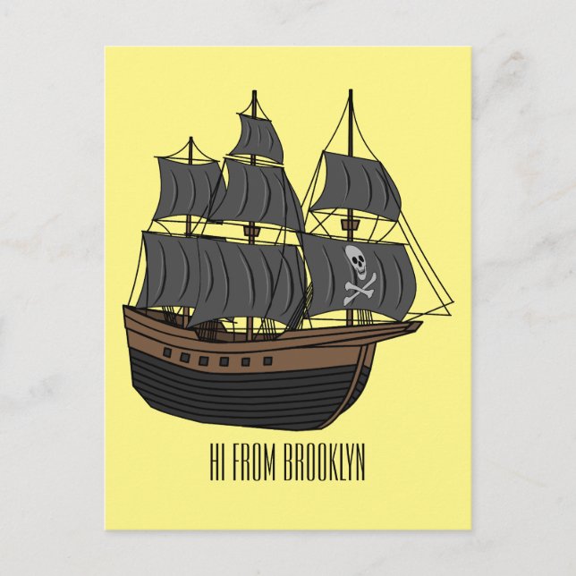 Pirate ship cartoon illustration  postcard (Front)