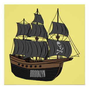 Pirate ship cartoon illustration  poster