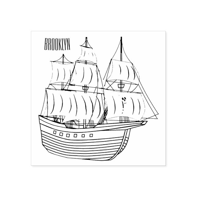 Pirate ship cartoon illustration rubber stamp (Imprint)