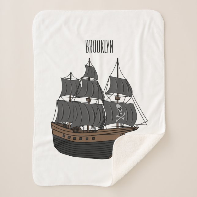 Pirate ship cartoon illustration sherpa blanket (Front)