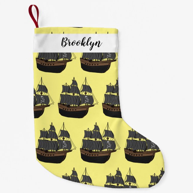 Pirate ship cartoon illustration small christmas stocking (Front)