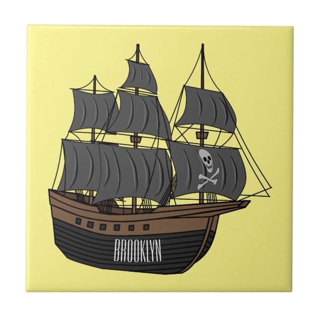 Pirate ship cartoon illustration  tile (Front)