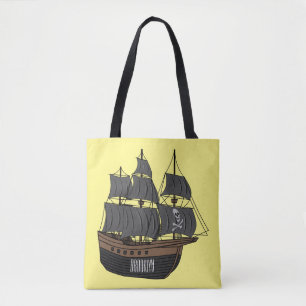 Pirate ship cartoon illustration tote bag