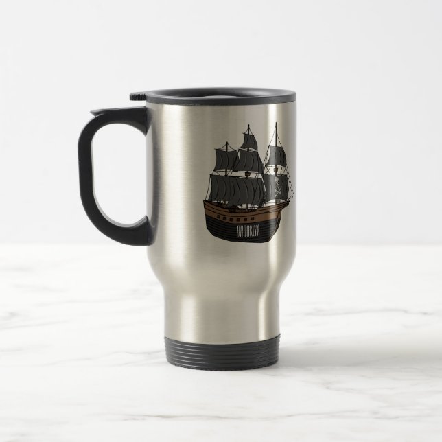 Pirate ship cartoon illustration  travel mug (Left)