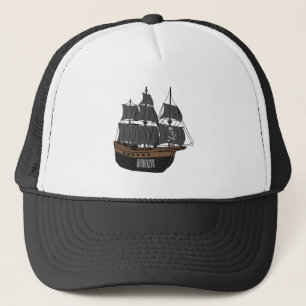 Pirate ship cartoon illustration trucker hat