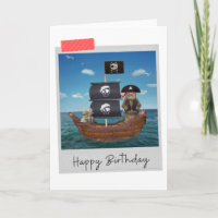 Pirate Ship Cat Funny Birthday Card