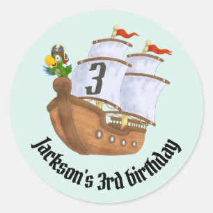 Pirate Ship Children's Birthday With Age Classic Round Sticker