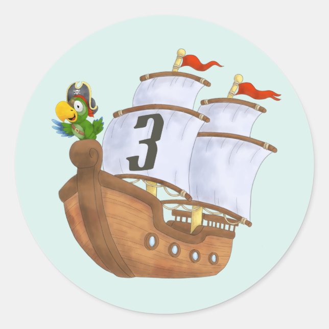 Pirate Ship Children's Birthday With Age Classic Round Sticker (Front)