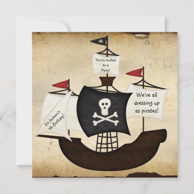 Pirate ship costume theme party map invitations (Front)