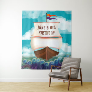 Pirate Ship Galleon Birthday Party Backdrop Tapestry
