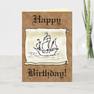 Pirate Ship Galleon Scroll! Birthday Card. Custom Card