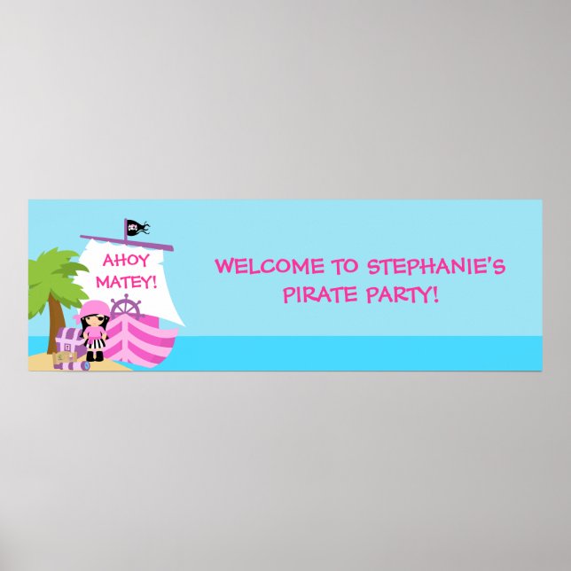 Pirate Ship Girl Birthday Party Banner Poster (Front)