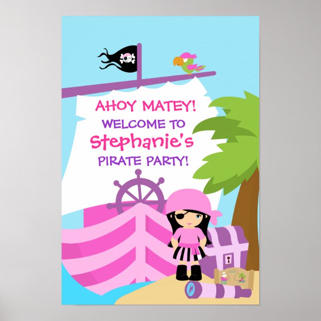 Pirate Ship Girl Birthday Party Poster (Front)