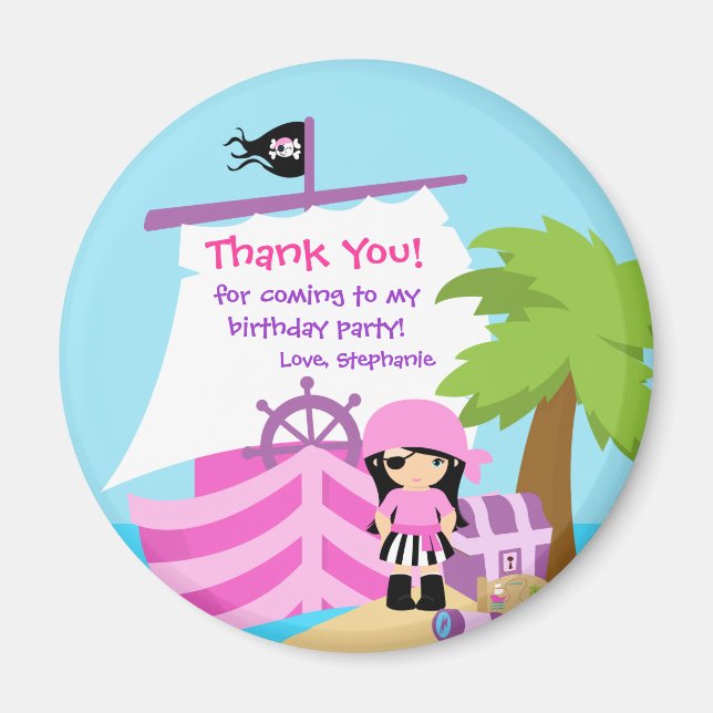 Pirate Ship Girl Birthday Party Thank You Magnet (Front)
