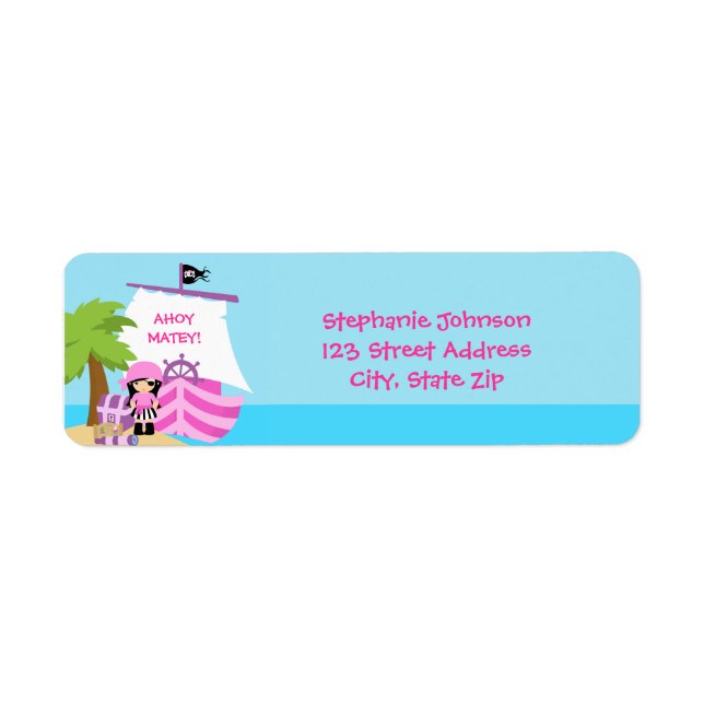 Pirate Ship Girl Birthday Return Address Labels (Front)