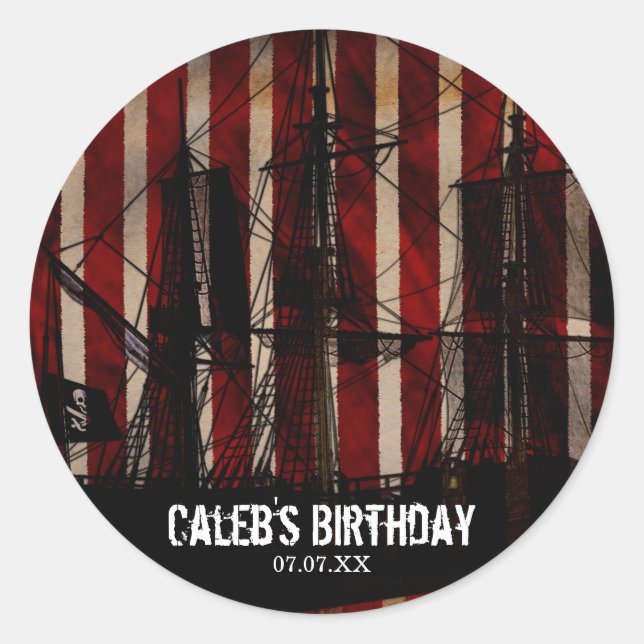Pirate Ship Grunge Birthday Party Favour Stickers (Front)