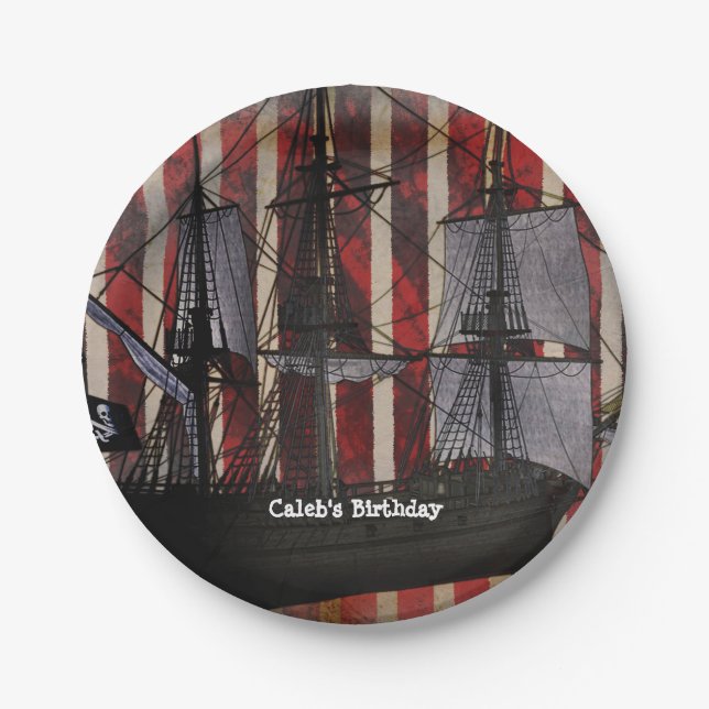 Pirate Ship Grunge Birthday Party Plates (Front)