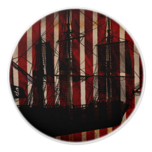Pirate Ship Grunge Striped Bedroom Dresser Ceramic Knob
