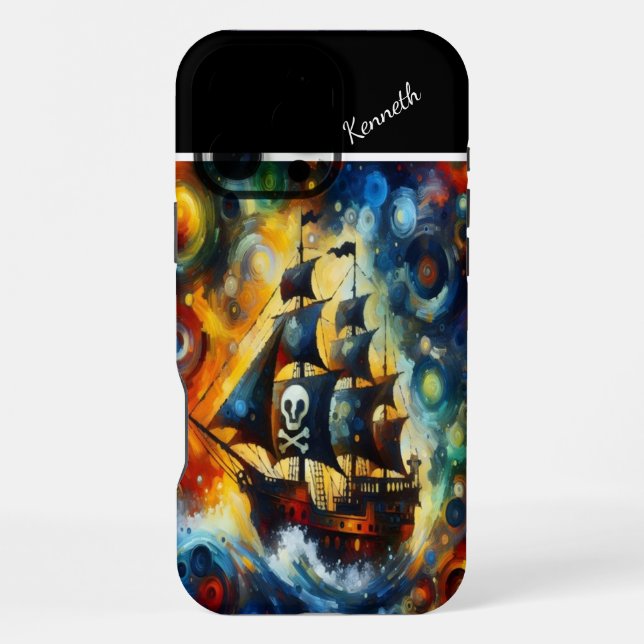 Pirate Ship In A Starry Storm iPhone Case (Back)