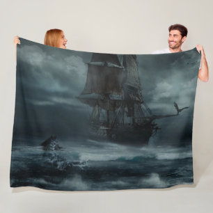 PIRATE SHIP in a STORM Fleece Blanket