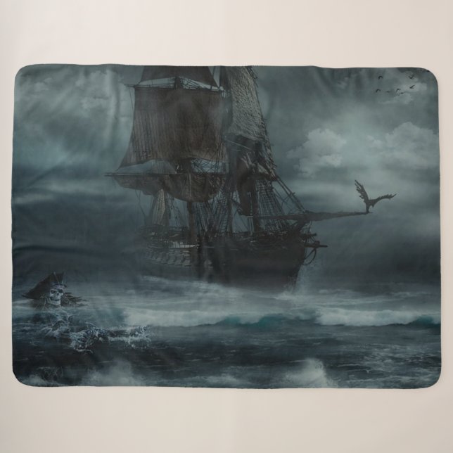 PIRATE SHIP in a STORM Sherpa Blanket (Front (Horizontal))