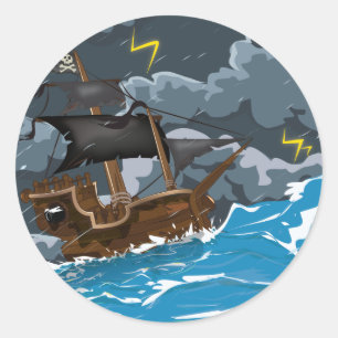 Pirate Ship in Storm Classic Round Sticker