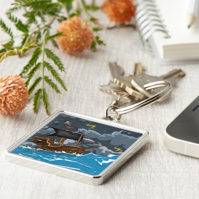 Pirate Ship in Storm Key Ring (Side)