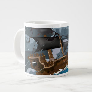 Pirate Ship in Storm Large Coffee Mug