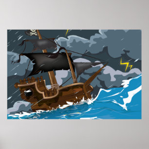 Pirate Ship in Storm Poster