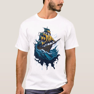 Pirate Ship in Stormy Seas T-Shirt