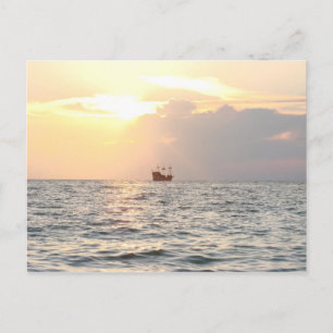 Pirate ship in Sunset Postcard