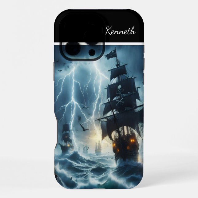 Pirate Ship In Tempest iPhone Case (Back)