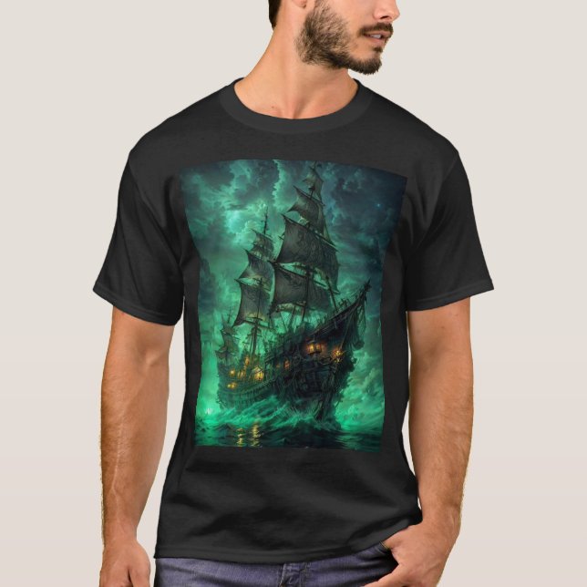 pirate ship in the dark sea t-shirt (Front)