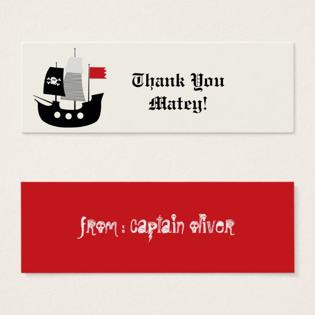 Pirate Ship Kids Birthday Party Favour Gift Tag (Front & Back)