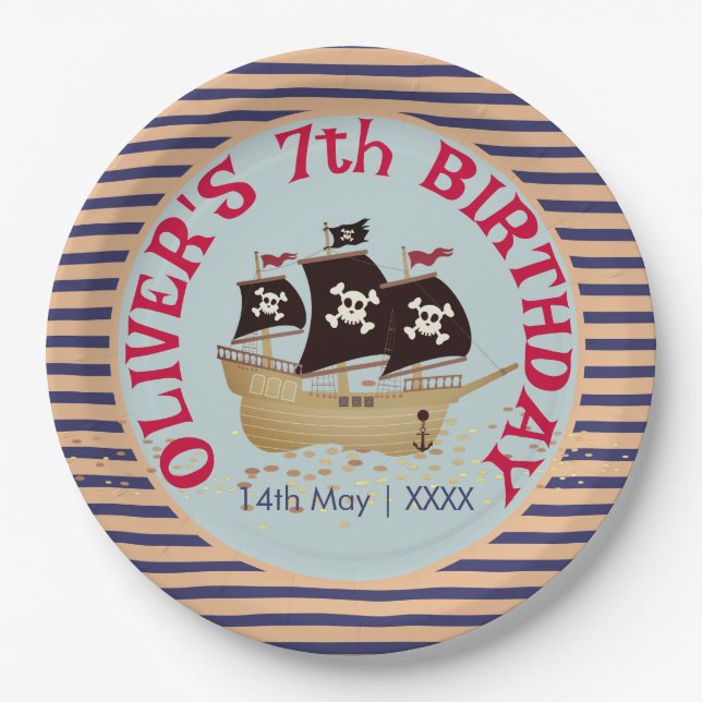 Pirate Ship Kids Birthday Party Paper Plate (Front)
